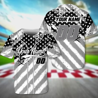Final front view of the personalized patriotic baseball jersey showing the full design