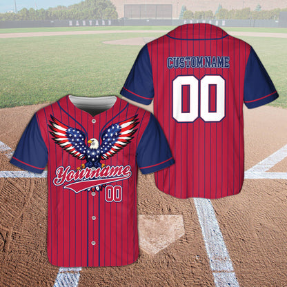 Red custom name and number baseball jersey front view