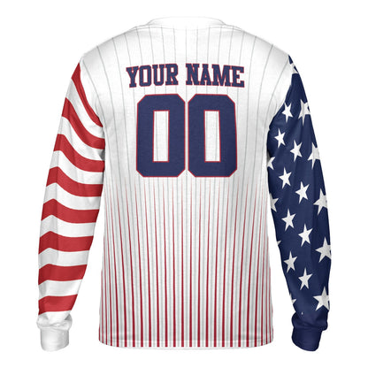 Patriotic baseball jersey with custom name and number, back view