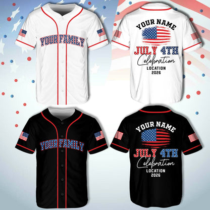Close-up front view of custom text baseball jersey