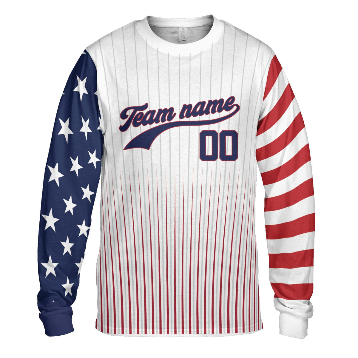 Patriotic baseball jersey, detailed front view