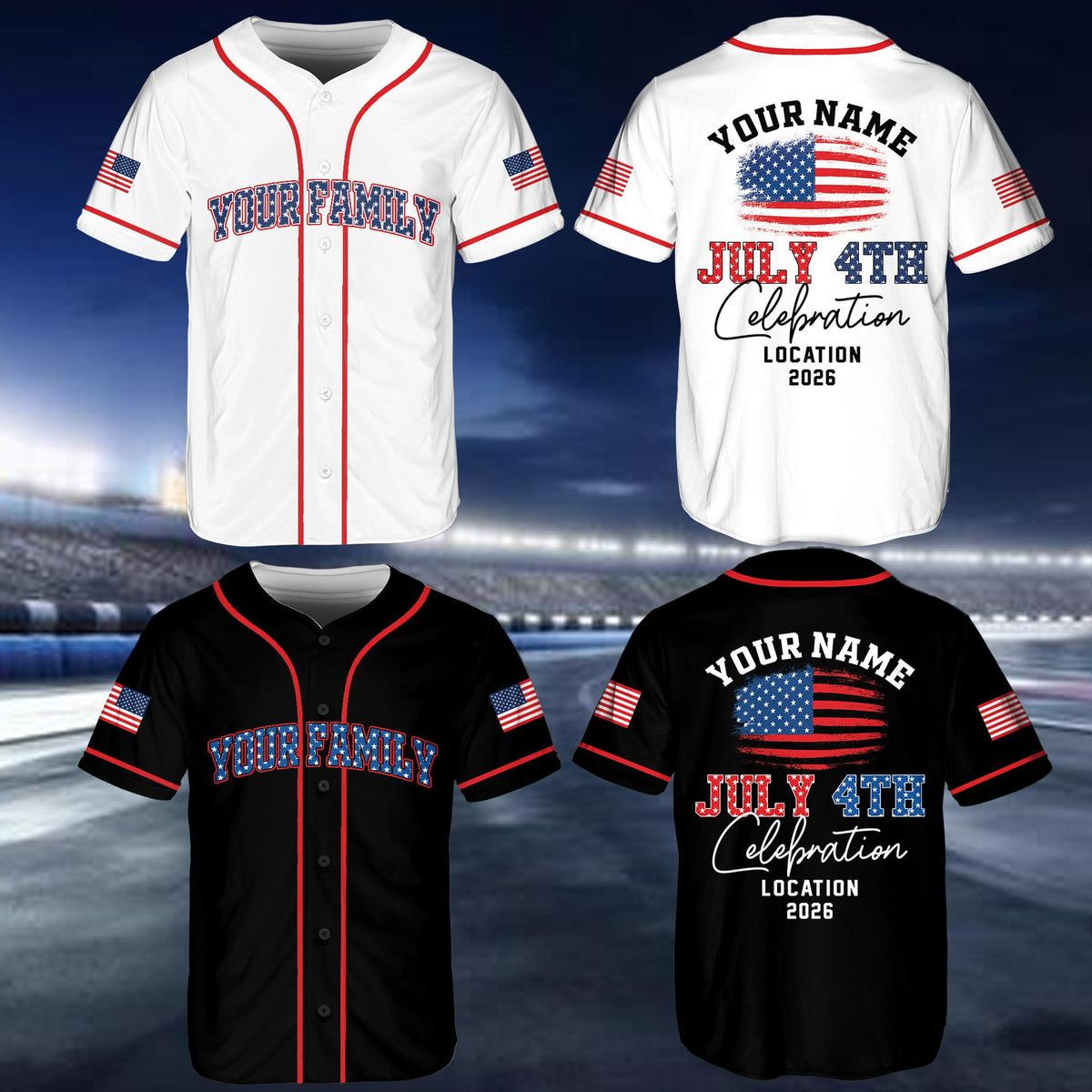 Custom baseball jersey with starry font front view