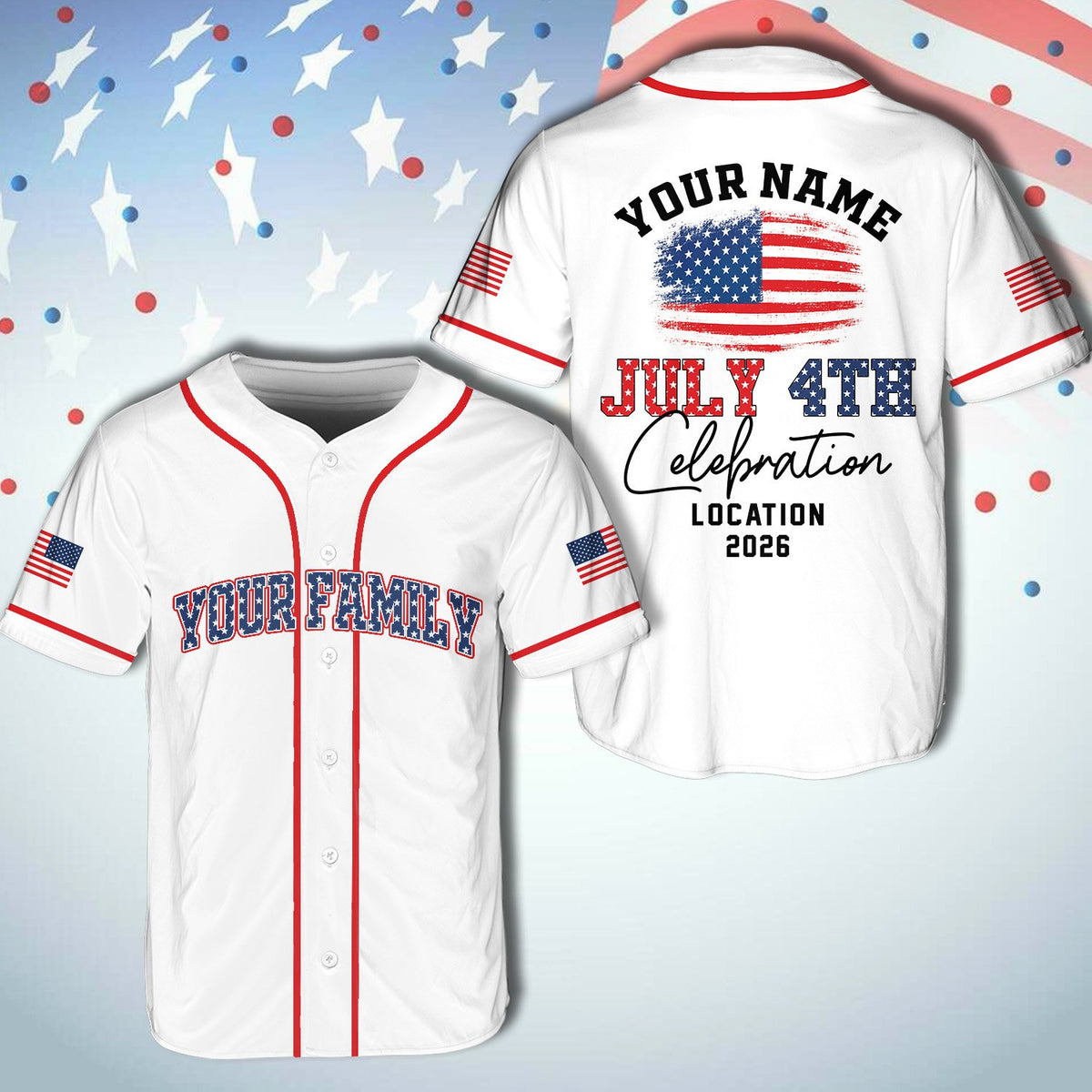 Fourth of July baseball jersey front view