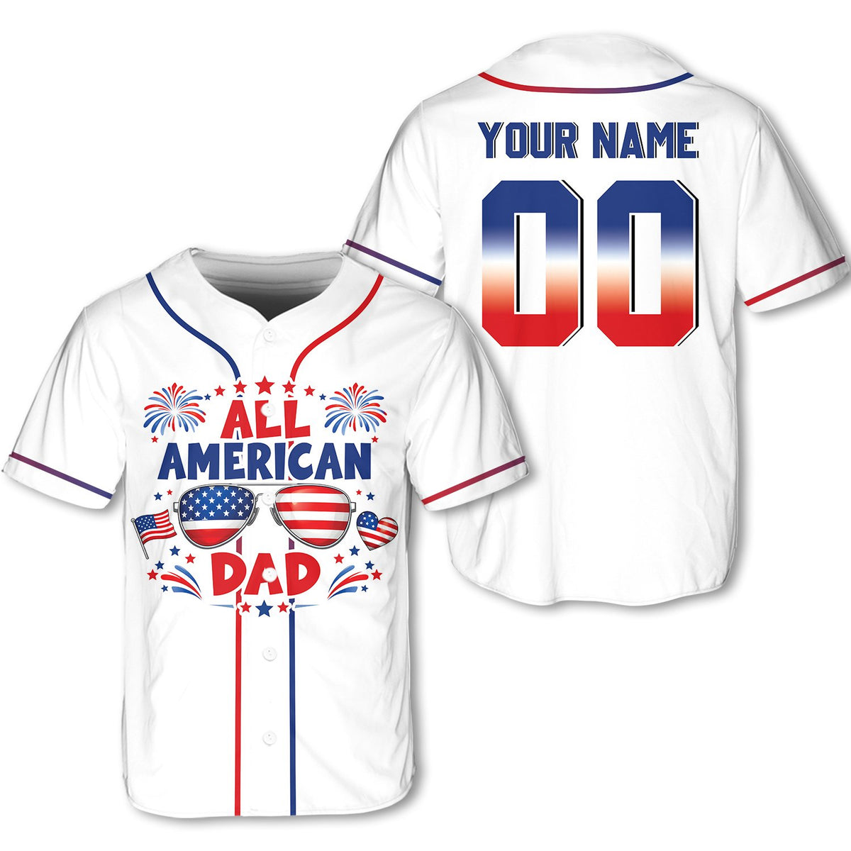 Front view of the custom patriotic jersey showing the full design and personalization