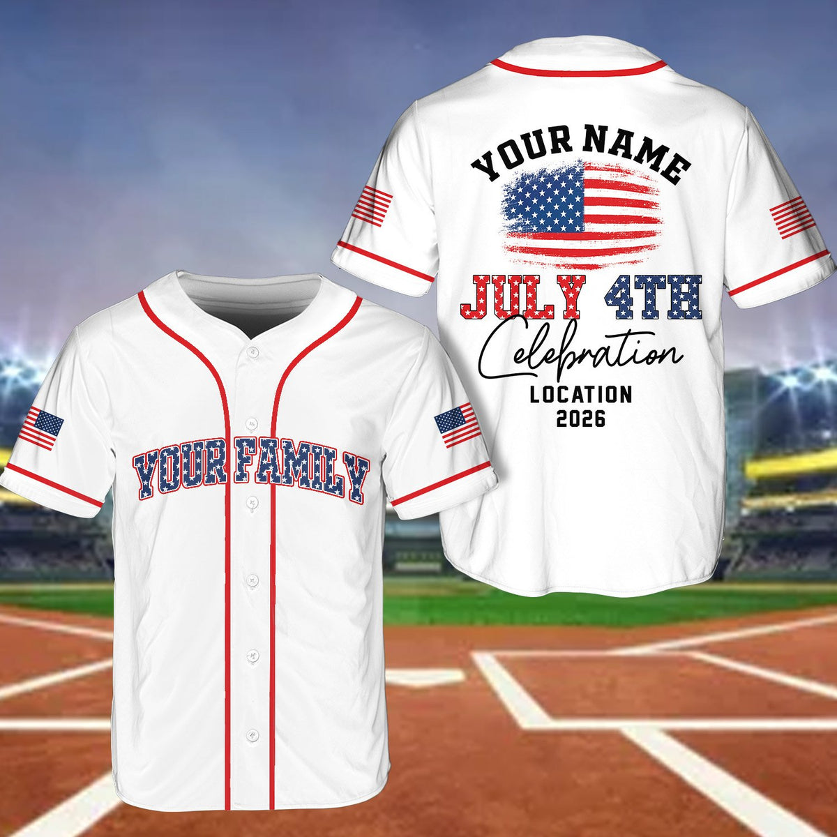 Custom text patriotic baseball jersey front