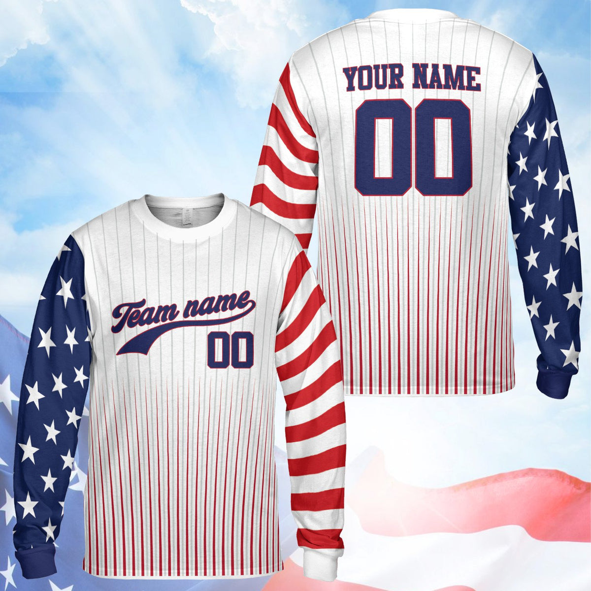 Personalized patriotic baseball jersey, front view