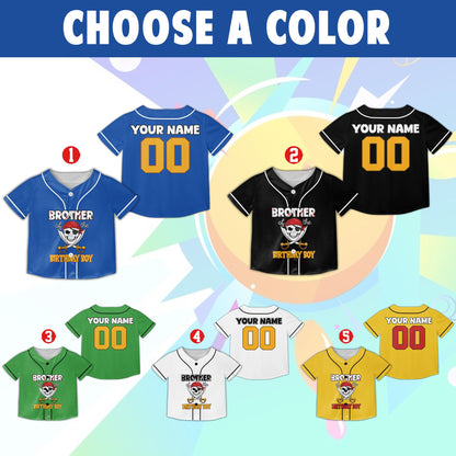 Personalized pirate birthday baseball jersey multicolor front view