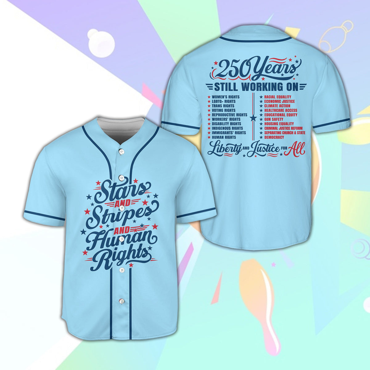 Light blue political baseball jersey front view