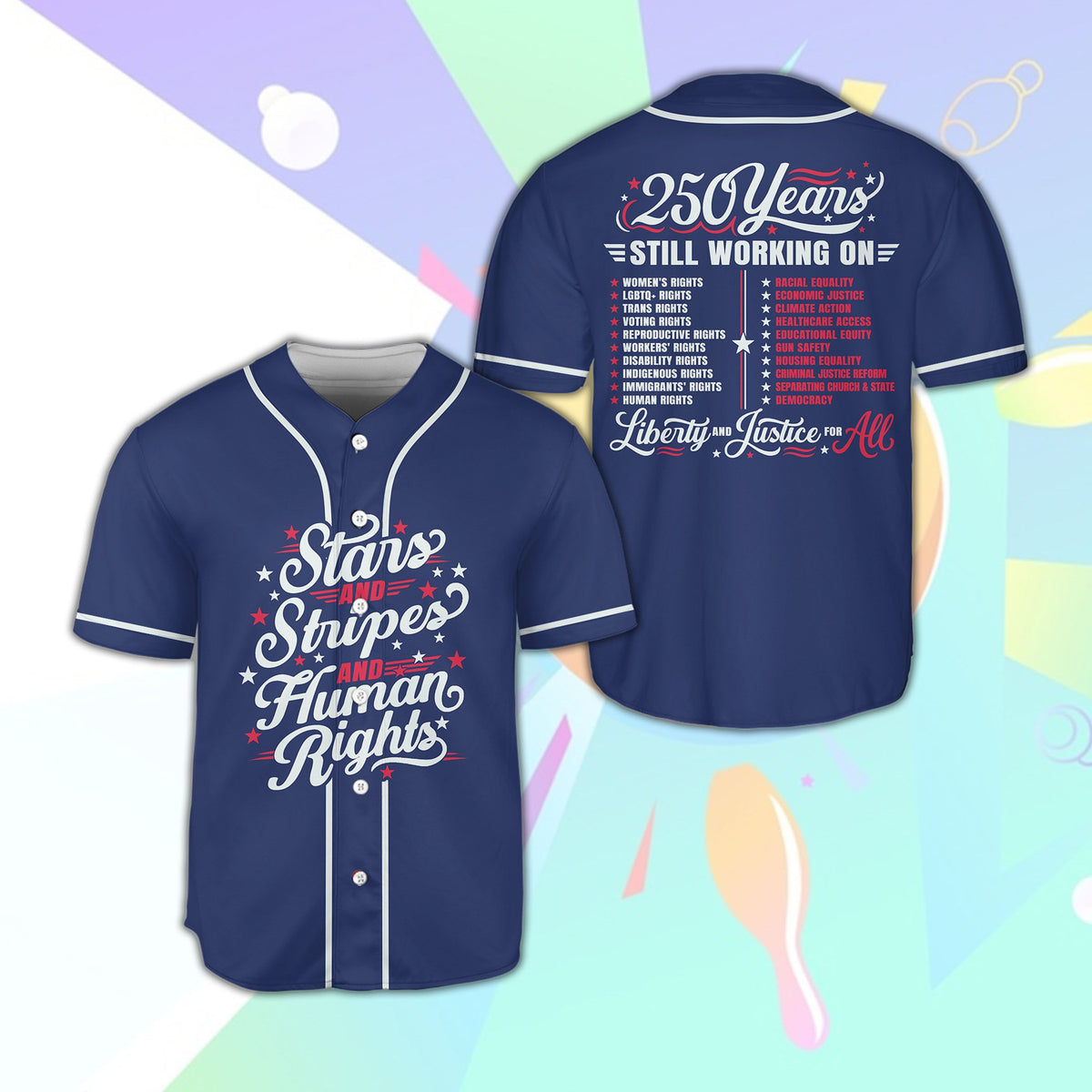 Navy political baseball jersey front view