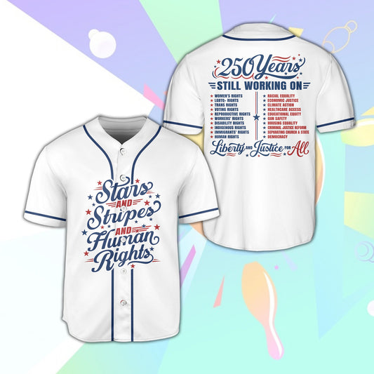 White political baseball jersey showing front typographic design