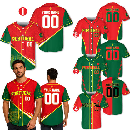 Angled front view of the personalized Portugal baseball jersey