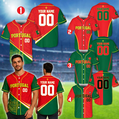 Close-up of the stitching and material on the red Portugal baseball jersey