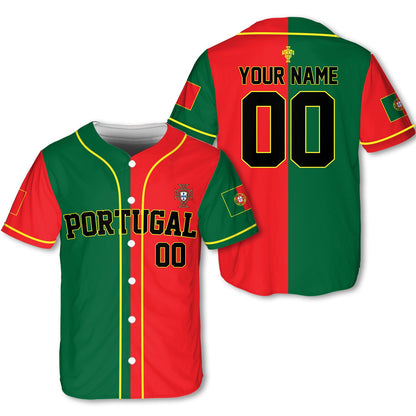 Front view of the red Portugal baseball jersey with crest and text
