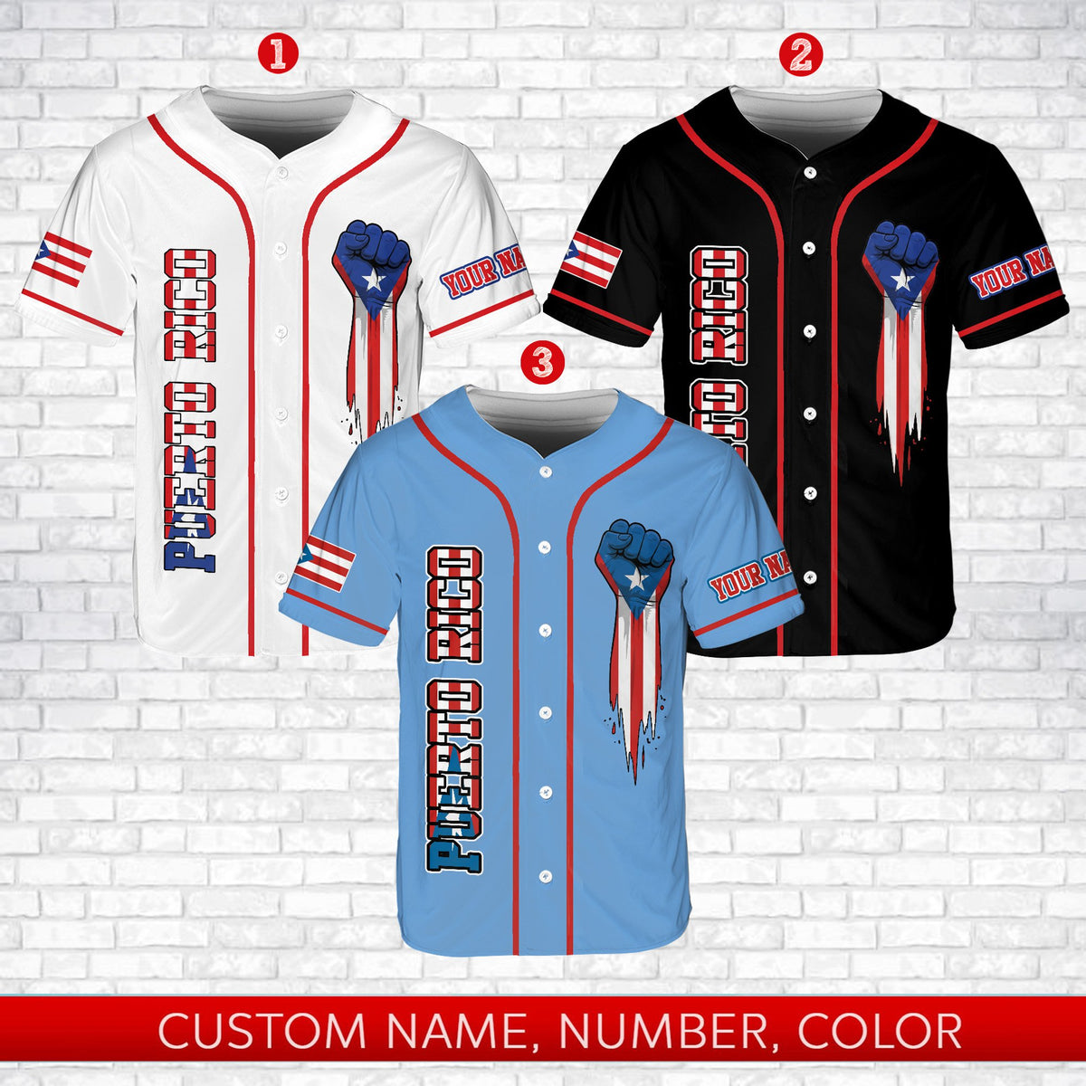 Close-up front view of the custom baseball jersey