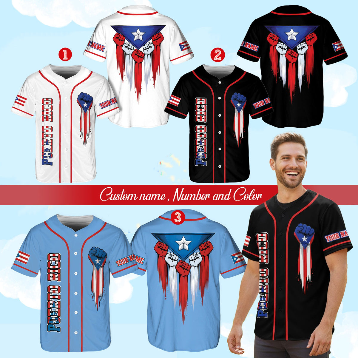 Second lifestyle view showing the custom name and number baseball jersey