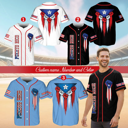 Third lifestyle view of the puerto rico flag baseball jersey