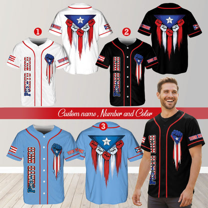 Lifestyle view of adult wearing the personalized baseball jersey