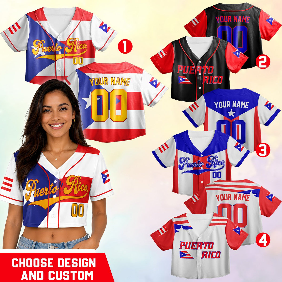 Model wearing custom puerto rico baseball jersey outdoors