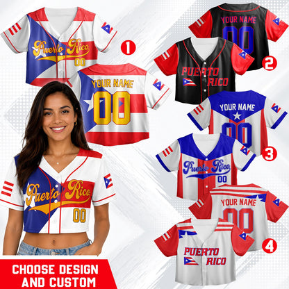 Lifestyle view of multicolor personalized puerto rico baseball jersey on model