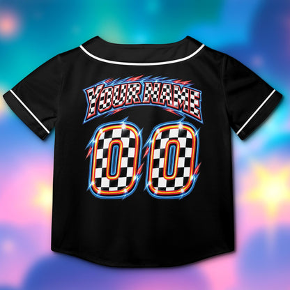 Back view of the personalized baseball jersey showing checkered pattern numbers