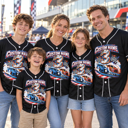 Lifestyle view of the custom racing baseball jersey