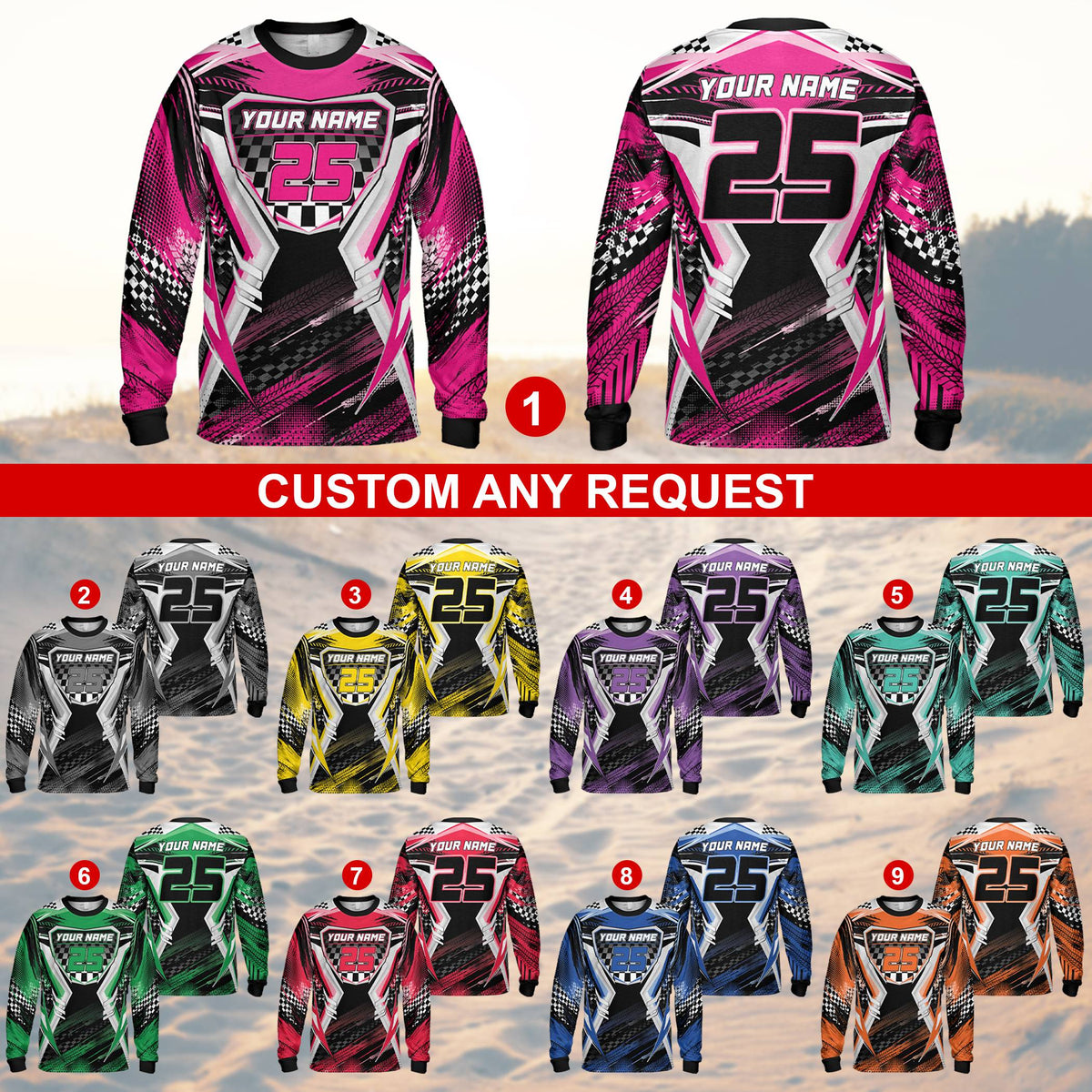 Alternate front view of the pink racing baseball jersey