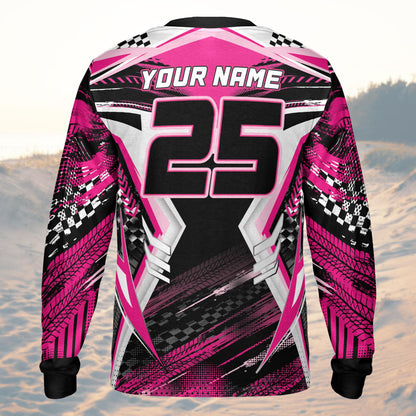 Back view of the personalized racing baseball jersey showing the large custom name and number