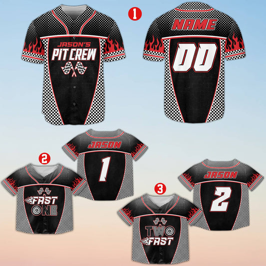 Personalized racing baseball jersey with custom name and number, main view