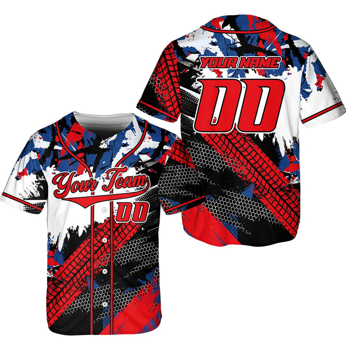 Abstract racing baseball jersey front angle