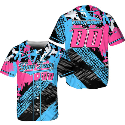Front view of custom racing baseball jersey