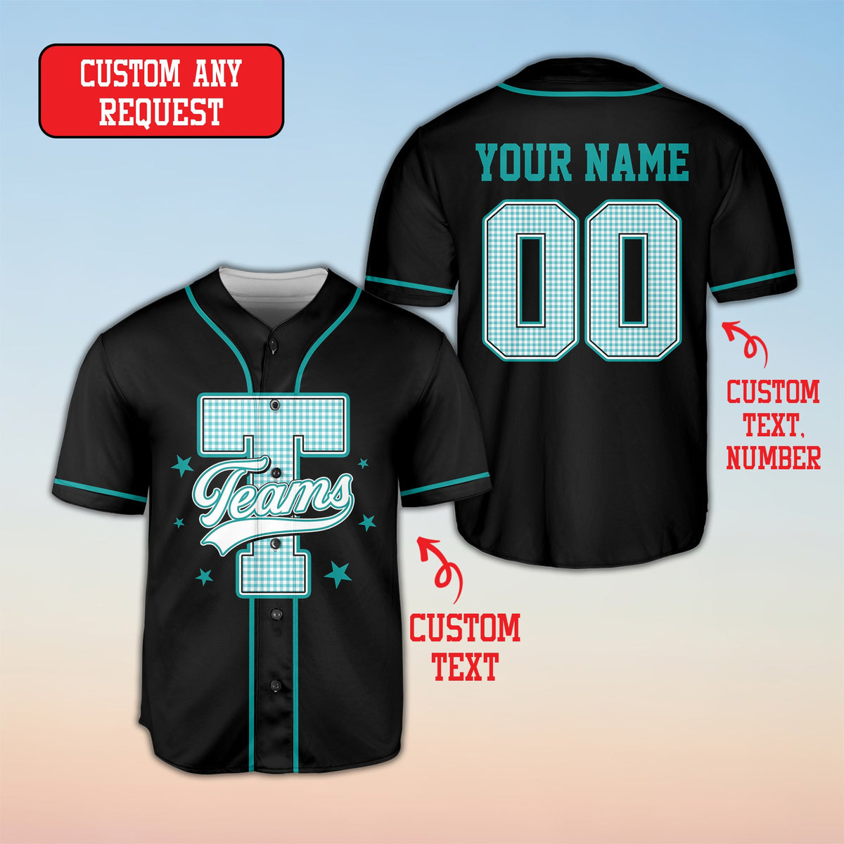 Lifestyle view of the personalized retro baseball jersey in black