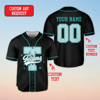 Lifestyle view of the personalized retro baseball jersey in black