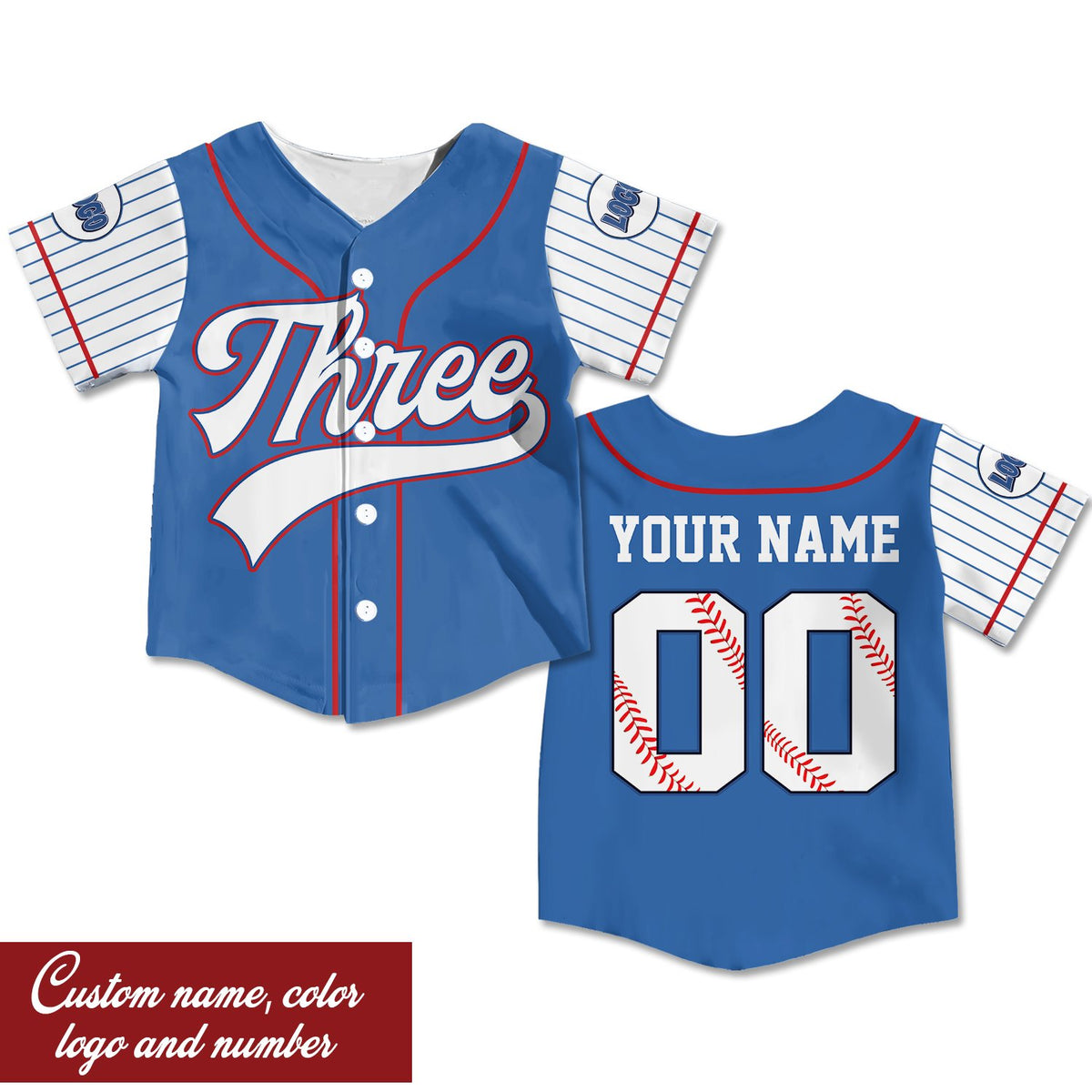 Adult retro baseball jersey in blue, alternate front view