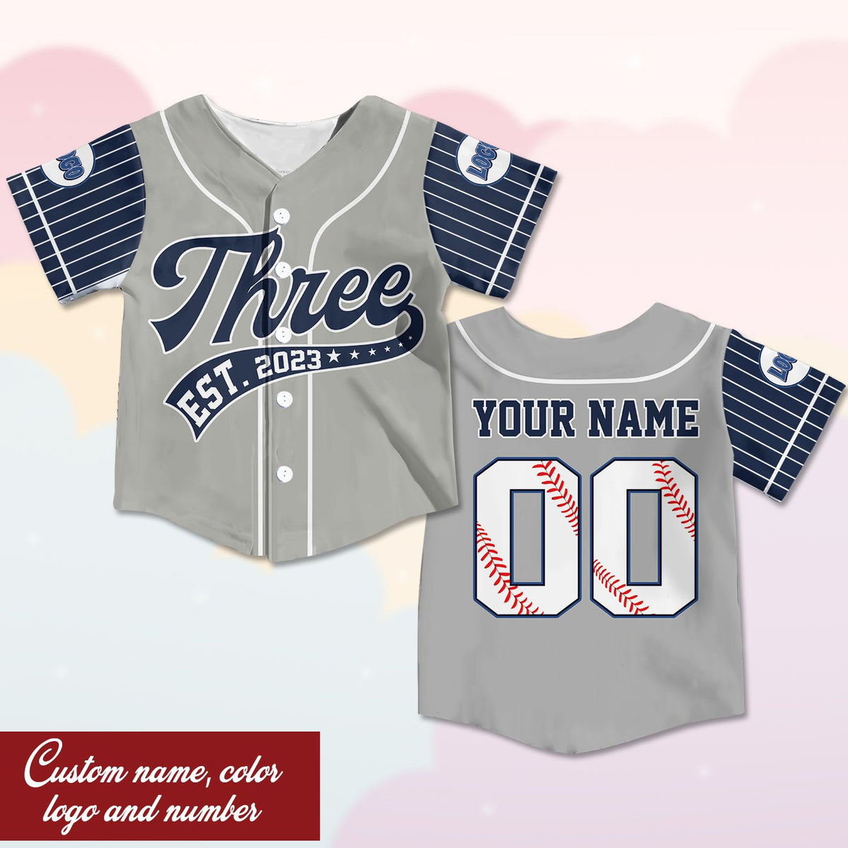 Gray custom baseball jersey, alternate front view