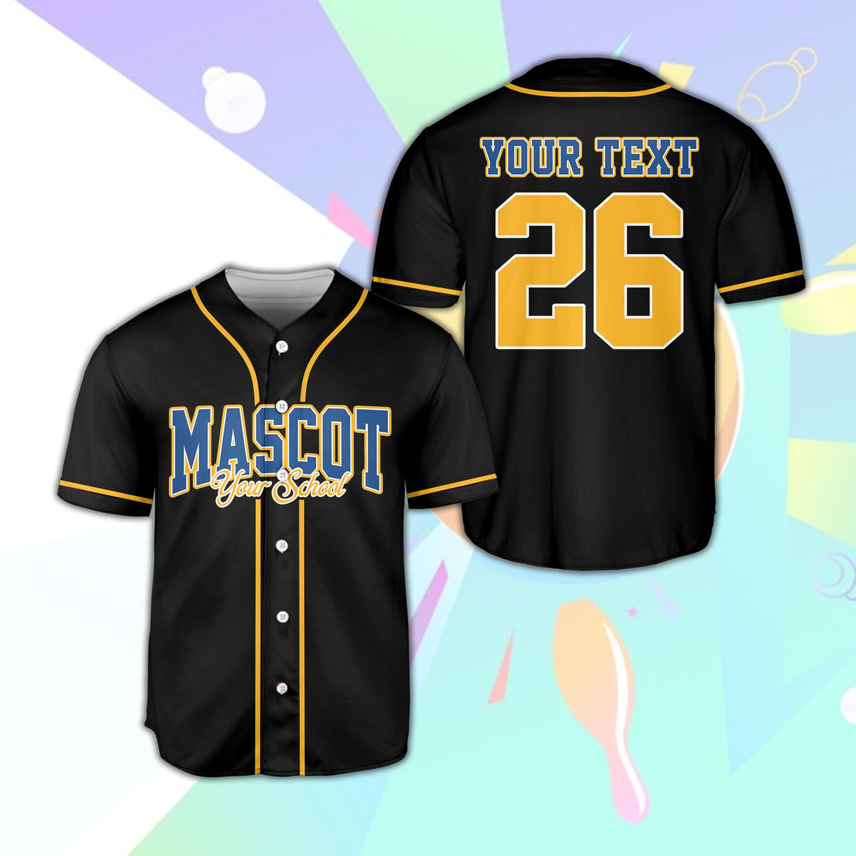 Black personalized jersey baseball style, front view