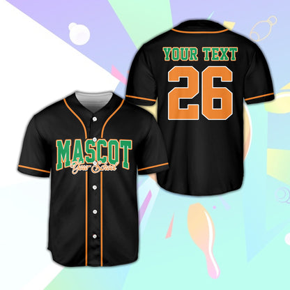 Black retro mascot baseball jersey, front view