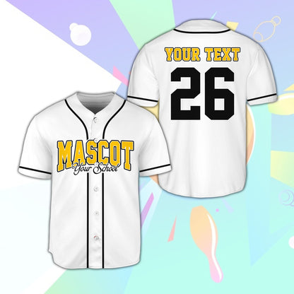 White personalized vintage baseball jersey with retro graphics, front view
