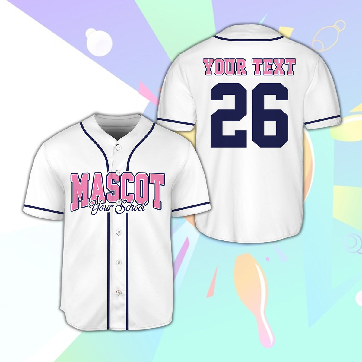 White mascot baseball jersey, front view