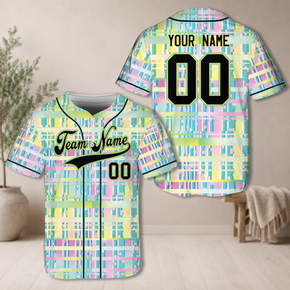 Close up front view of the abstract glitch retro baseball jersey
