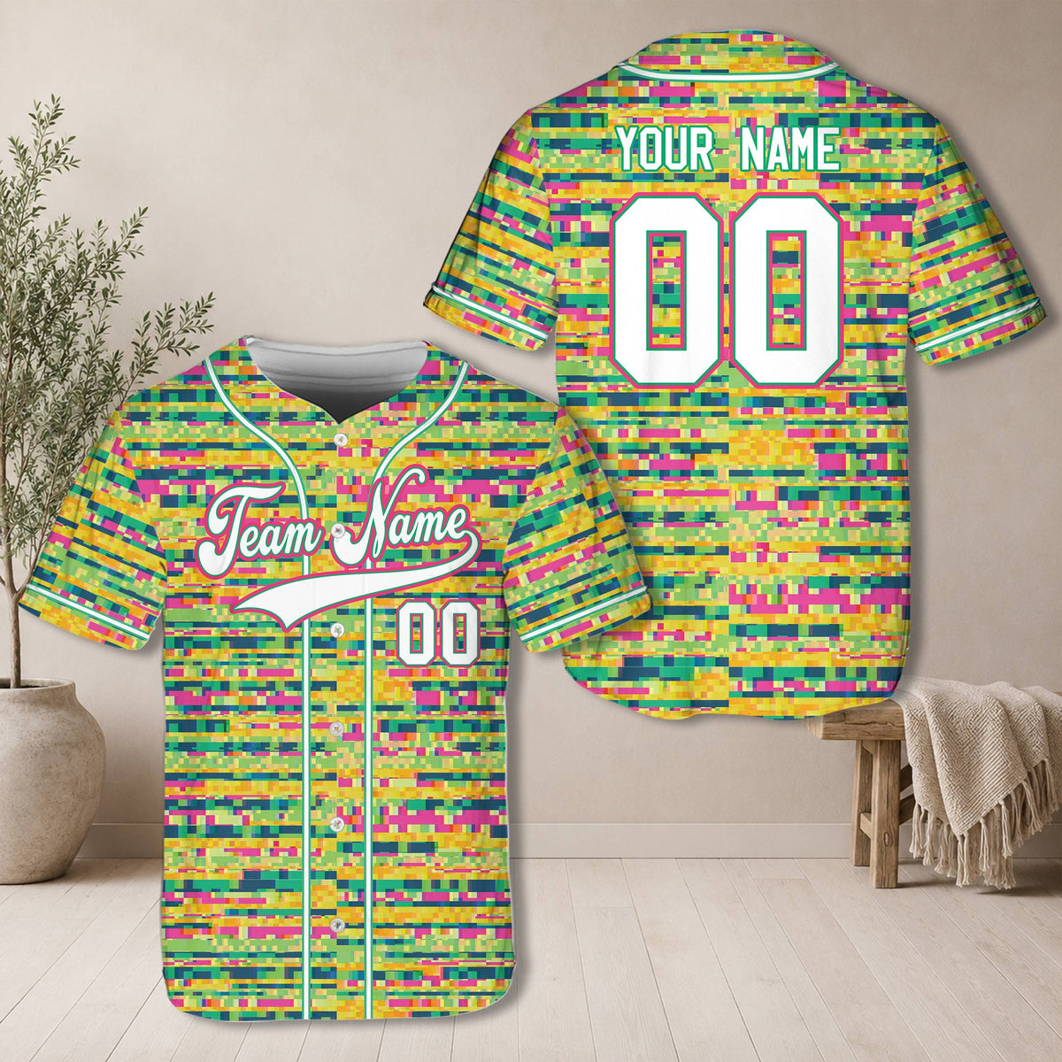 Additional front detail of the personalized retro baseball jersey