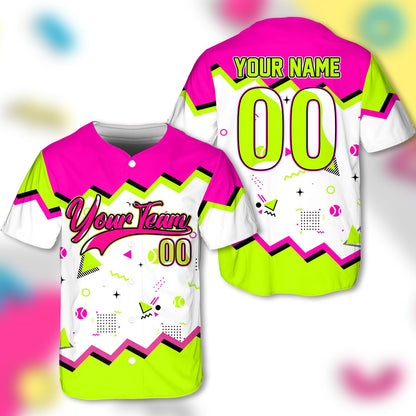 Front flat lay style view of personalized retro baseball jersey with custom name and number