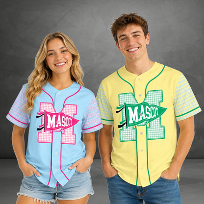 Lifestyle view of adult wearing the custom retro baseball jersey