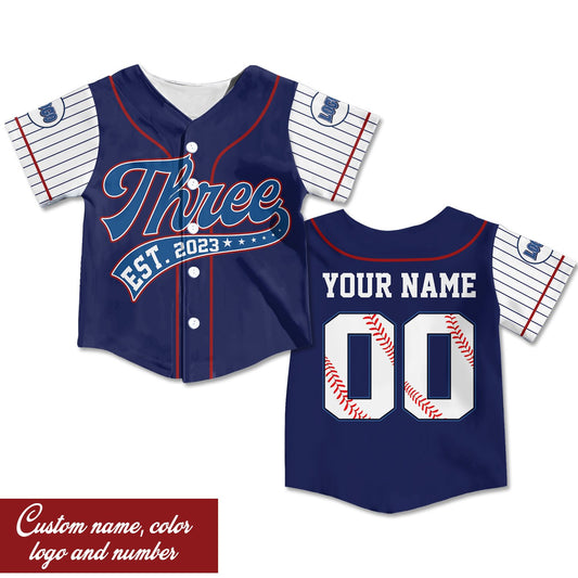 Navy retro baseball jersey with custom name and number, main view