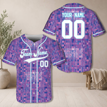 Front view of the personalized retro baseball jersey in alternative lighting