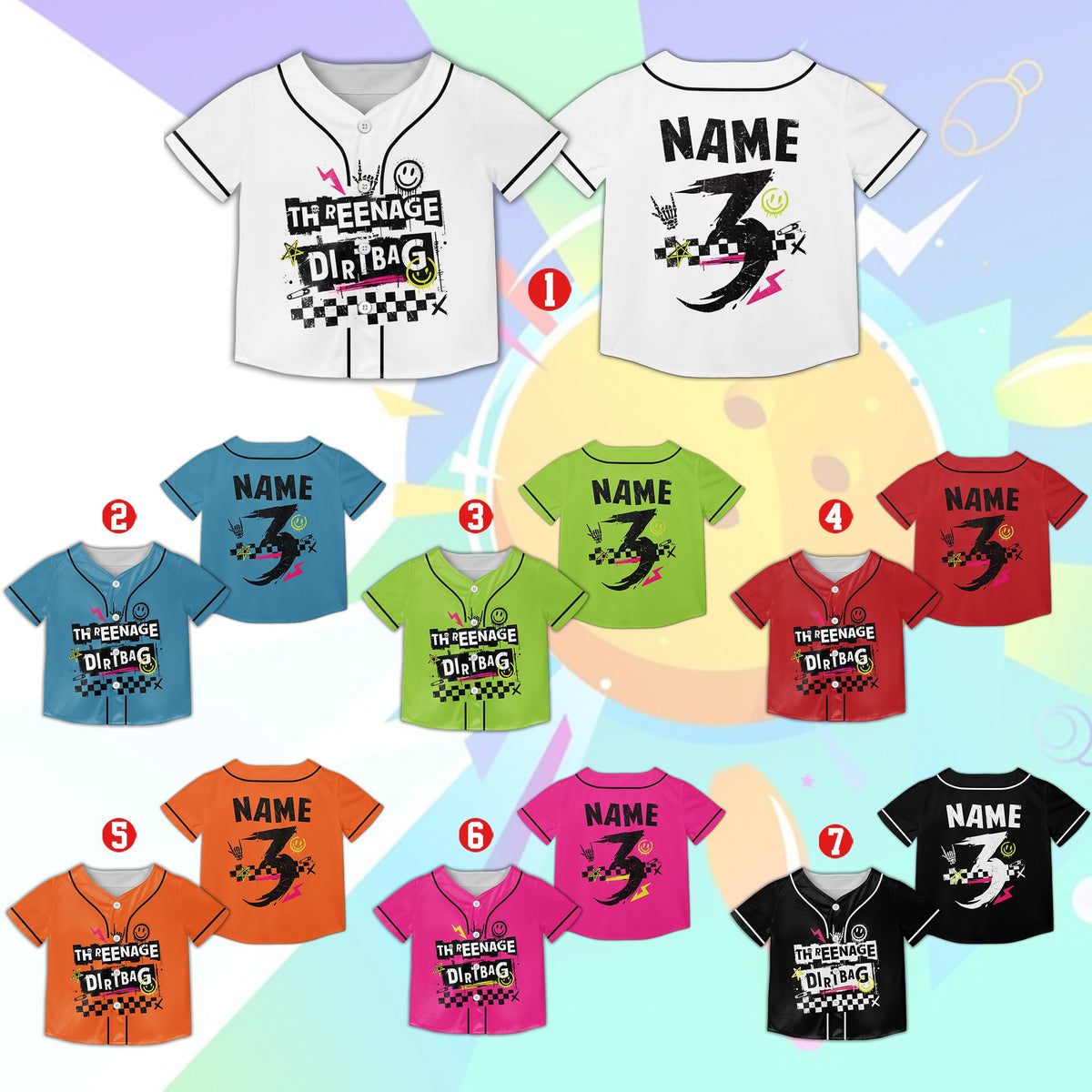 White retro skater baseball jersey with custom name and number, main view
