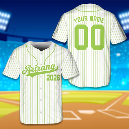 Front view of the white retro baseball jersey in white and maroon