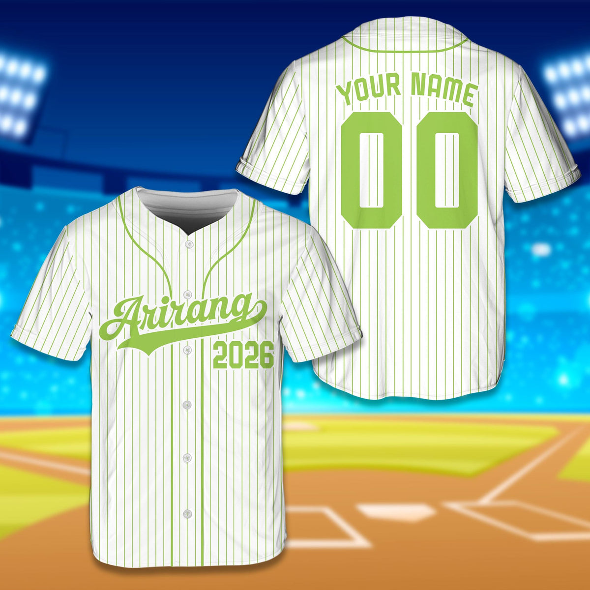 Main view of the white retro baseball jersey featuring custom name and number