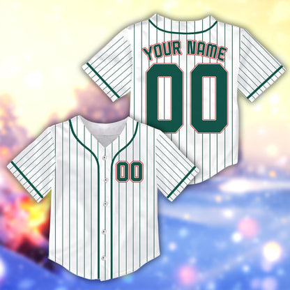 Alternative front view of the custom baseball jersey showing colored pinstripe options