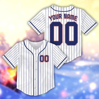 Front view of the white retro baseball jersey with personalized front chest number
