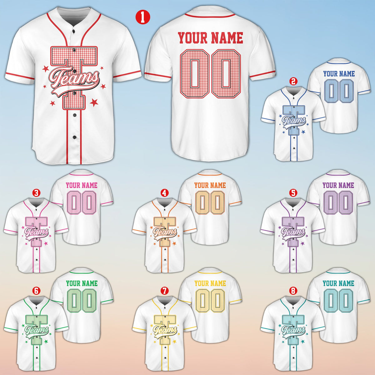 Close-up of the front design on the retro baseball jersey in white